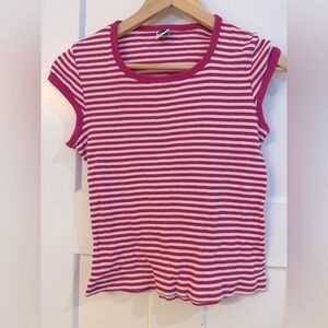 Old Navy Short Sleeve Pink Striped Crew Neck Small